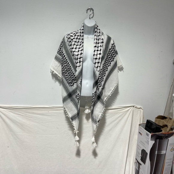 Houndstooth scarf, Keffiyeh, Arafat Hatta, cotton wide scarf with tassels, - Picture 5 of 10